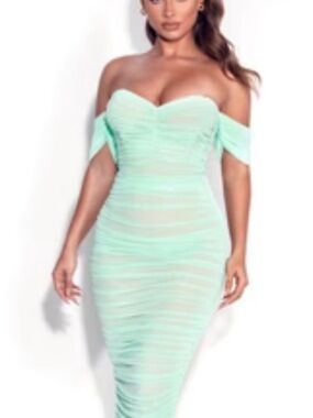 Strapless Ruched Bodycon Dress in Mint Green